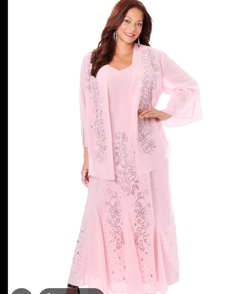 Catherines Women's 2-Piece Pink Embellished Sheer Chiffon Jacket Set Size 20W
